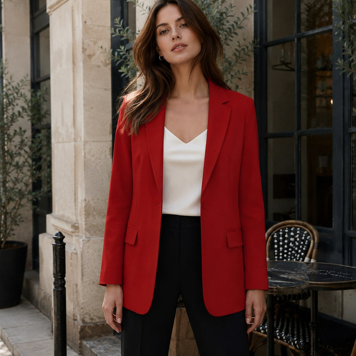Eliza | Damski dopasowany blazer, taliowana marynarka strukturalna | Rokishi | Czerwony