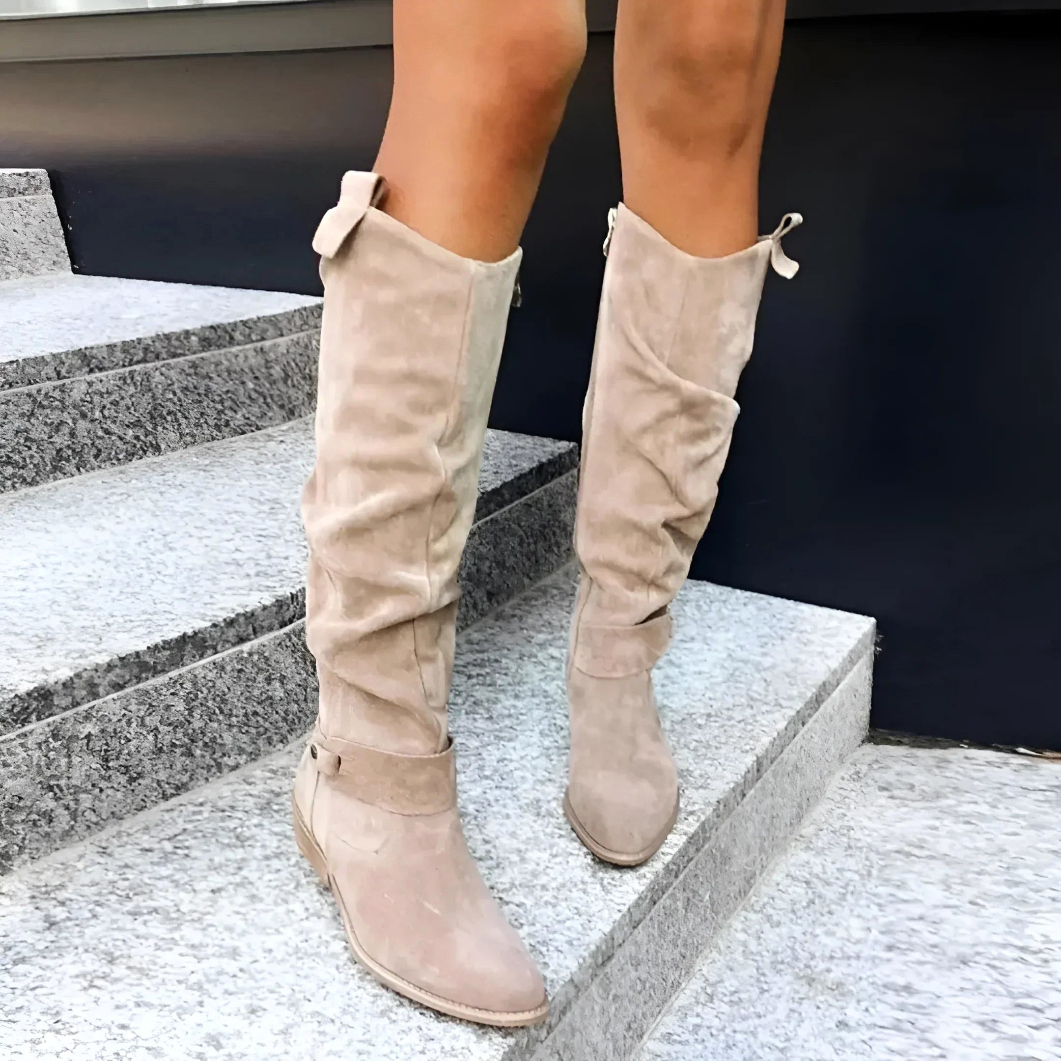 Eliza | Damskie botki imitujące zamsz, wysokiej jakości buty jesienne | Rokishi | Beżowy