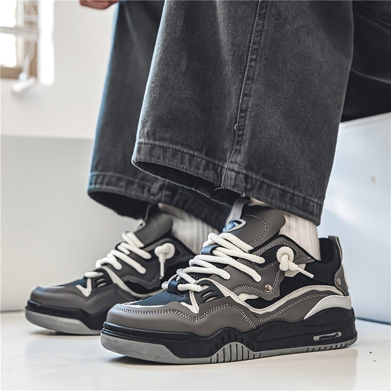 Emil | Męskie buty sportowe z geometrycznym wzorem, sznurowane buty z bieżnikowaną podeszwą | Rokishi | Szary