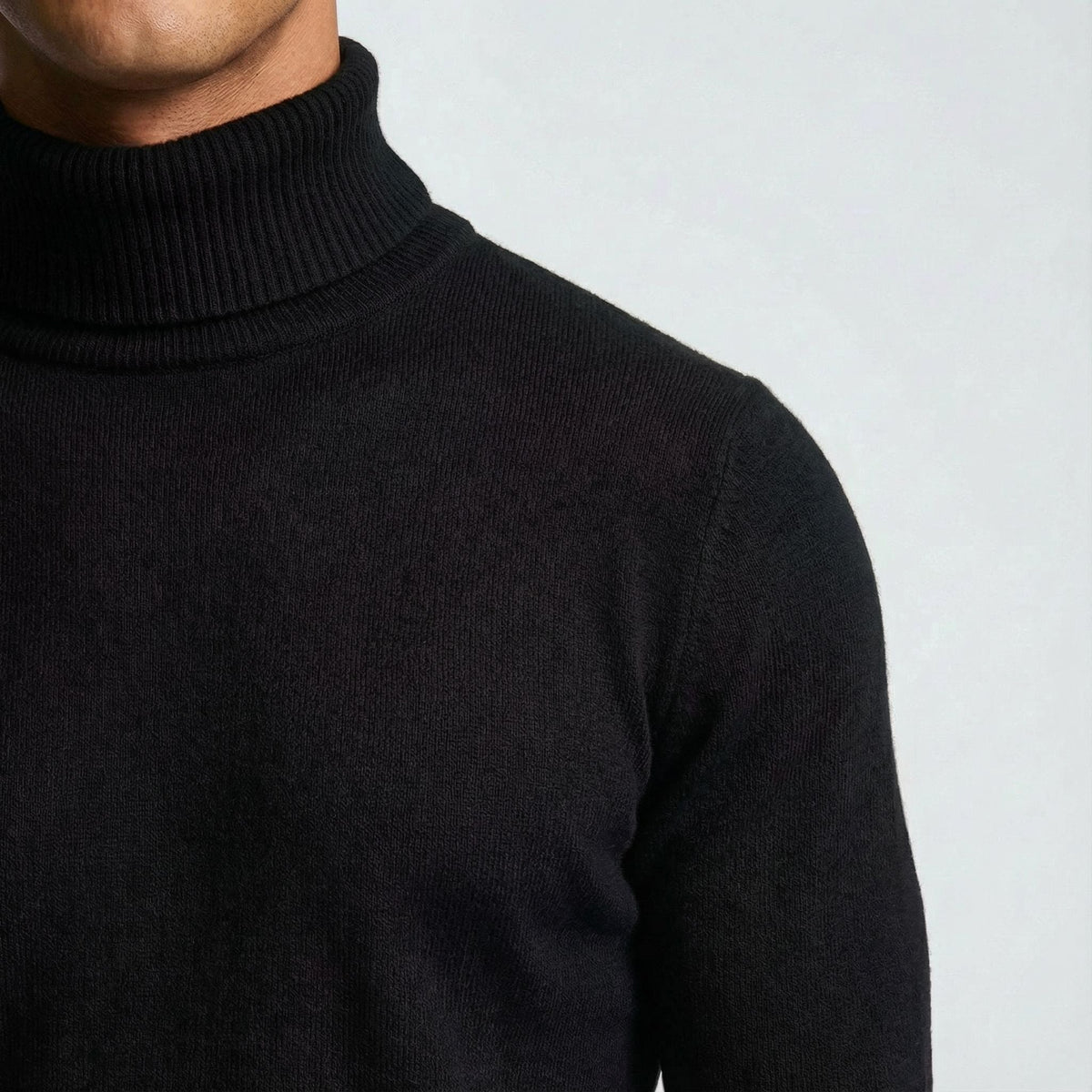 Erwin | Męski sweter z golfem z cienkiej dzianiny, klasyczny sweter jesienny | Rokishi | Czarny