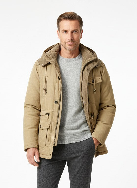 Ethan | Męska kurtka, ochrona przed wiatrem, ocieplany fason | Rokishi | Khaki
