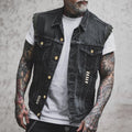 Fabian | Męska kamizelka jeansowa, bezrękawnikowa z wyrazistą sylwetką streetwear | Rokishi | Czarny