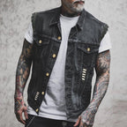 Fabian | Męska kamizelka jeansowa, bezrękawnikowa z wyrazistą sylwetką streetwear | Rokishi | Czarny