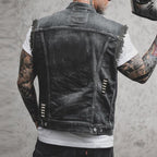 Fabian | Męska kamizelka jeansowa, bezrękawnikowa z wyrazistą sylwetką streetwear | Rokishi | Czarny