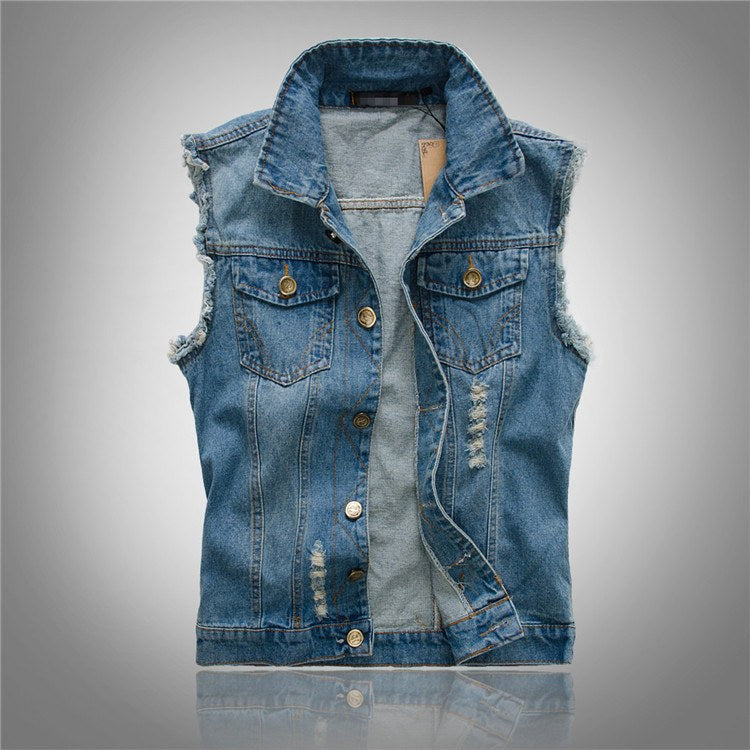 Fabian | Męska kamizelka jeansowa, bezrękawnikowa z wyrazistą sylwetką streetwear | Rokishi | Czarny