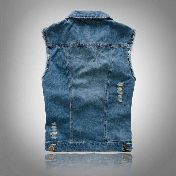 Fabian | Męska kamizelka jeansowa, bezrękawnikowa z wyrazistą sylwetką streetwear | Rokishi | Czarny