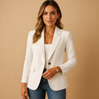 Felicity | Damski dopasowany, taliowany blazer, strukturalna kurtka jesienna | Rokishi | Biały