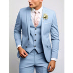 Felix | Męski garnitur dla gości weselnych w kroju slim fit, garnitur trzyczęściowy | Rokishi | Jasnoniebieski