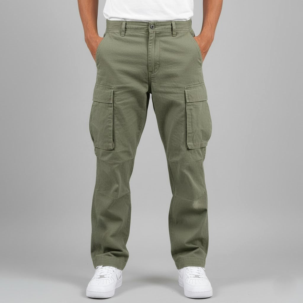 Freddie | Męskie luźne spodnie cargo, spodnie streetwear z kieszeniami bocznymi | Rokishi | Czarny