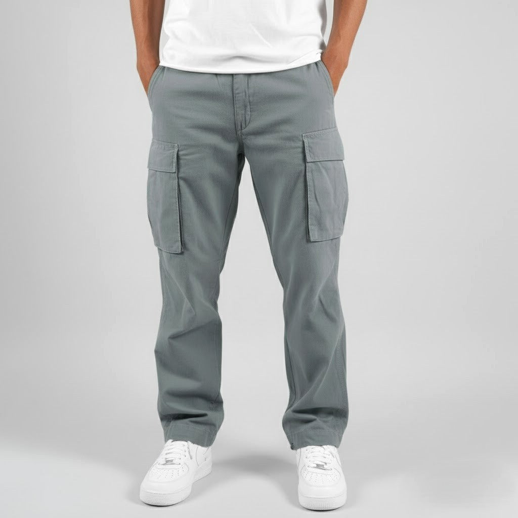 Freddie | Męskie luźne spodnie cargo, spodnie streetwear z kieszeniami bocznymi | Rokishi | Brązowy