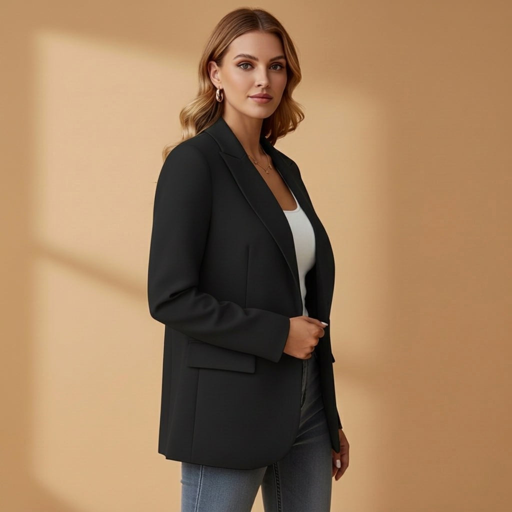 Gabrielle | Damski dopasowany blazer z mieszanki bawełny, elegancka marynarka z kołnierzem z klapami | Rokishi | Czerwony