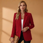 Gabrielle | Damski dopasowany blazer z mieszanki bawełny, elegancka marynarka z kołnierzem z klapami | Rokishi | Czarny