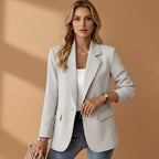Gabrielle | Damski dopasowany blazer z mieszanki bawełny, elegancka marynarka z kołnierzem z klapami | Rokishi | Czarny
