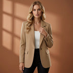 Gabrielle | Damski dopasowany blazer z mieszanki bawełny, elegancka marynarka z kołnierzem z klapami | Rokishi | Czarny