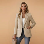 Gabrielle | Damski dopasowany blazer z mieszanki bawełny, elegancka marynarka z kołnierzem z klapami | Rokishi | Czarny