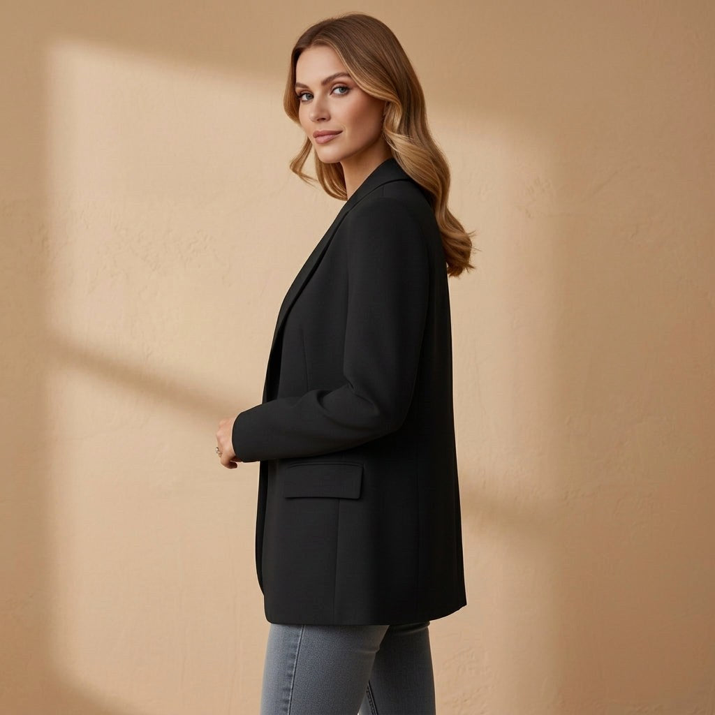 Gabrielle | Damski dopasowany blazer z mieszanki bawełny, elegancka marynarka z kołnierzem z klapami | Rokishi | Czerwony