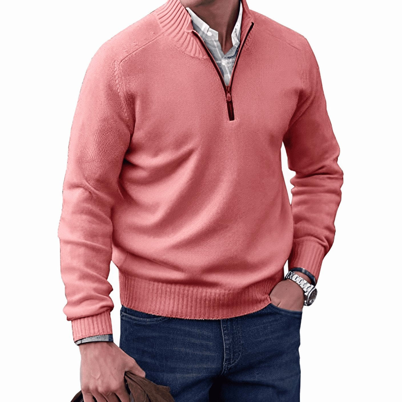 Gustav | Męski sweter z dzianiny z zamkiem i stójką, sweter z długim rękawem | Rokishi | Czarny