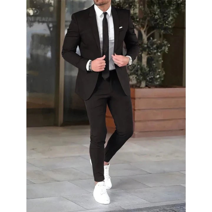 Hamish | Męski garnitur dwuczęściowy, nowoczesny blazer ze spodniami | Rokishi | Czarny