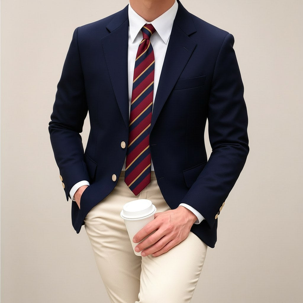 Harrison | Męski dopasowany blazer, elegancki strukturalny blazer garniturowy | Rokishi | Granatowy