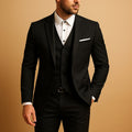Heinrich | Męski garnitur slim fit, trzyczęściowy garnitur ślubny z kamizelką | Rokishi | Czarny