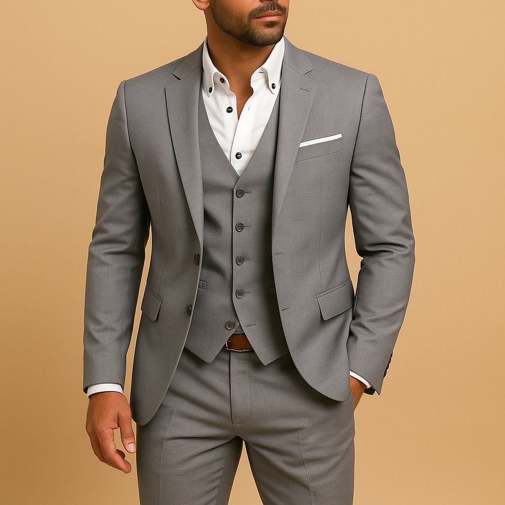 Heinrich | Męski garnitur slim fit, trzyczęściowy garnitur ślubny z kamizelką | Rokishi | Czarny