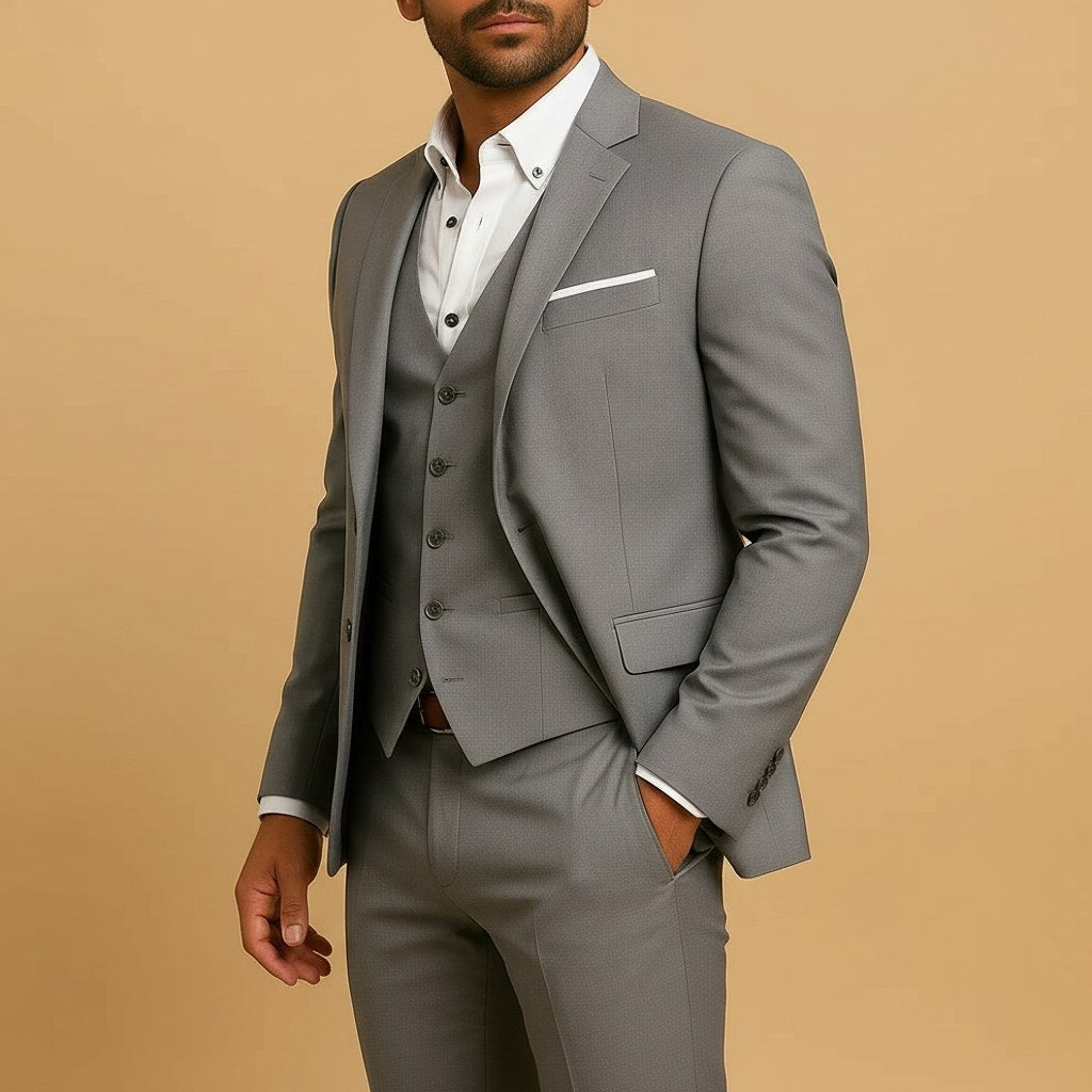 Heinrich | Męski garnitur slim fit, trzyczęściowy garnitur ślubny z kamizelką | Rokishi | Czarny