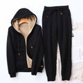 Helena | Damski dres bluza-joggery z ociepliną fleece, ciepły zestaw z bluzą z kapturem i spodniami dresowymi | Rokishi | Czarny
