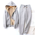 Helena | Damski dres bluza-joggery z ociepliną fleece, ciepły zestaw z bluzą z kapturem i spodniami dresowymi | Rokishi | Czarny