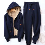 Helena | Damski dres bluza-joggery z ociepliną fleece, ciepły zestaw z bluzą z kapturem i spodniami dresowymi | Rokishi | Czarny