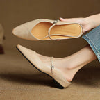 Holly | Damskie skórzane mule Mary Jane, wygodne buty ze szpiczastym noskiem | Rokishi | Beżowy