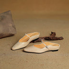 Holly | Damskie skórzane mule Mary Jane, wygodne buty ze szpiczastym noskiem | Rokishi | Beżowy