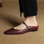 Holly | Damskie skórzane mule Mary Jane, wygodne buty ze szpiczastym noskiem | Rokishi | Bordowy