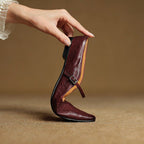 Holly | Damskie skórzane mule Mary Jane, wygodne buty ze szpiczastym noskiem | Rokishi | Bordowy