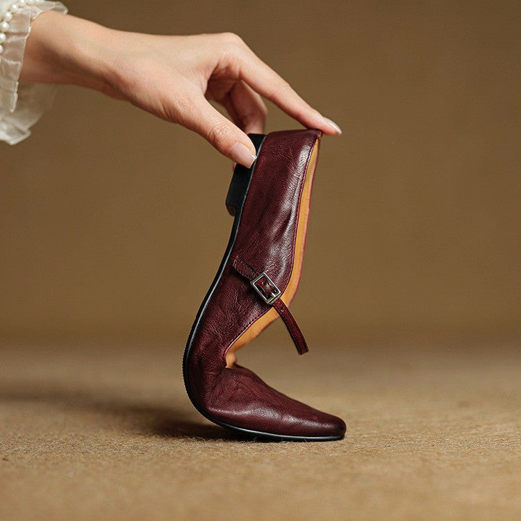 Holly | Damskie skórzane mule Mary Jane, wygodne buty ze szpiczastym noskiem | Rokishi | Bordowy