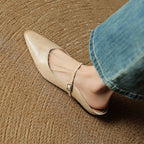 Holly | Damskie skórzane mule Mary Jane, wygodne buty ze szpiczastym noskiem | Rokishi | Beżowy