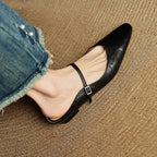Holly | Damskie skórzane mule Mary Jane, wygodne buty ze szpiczastym noskiem | Rokishi | Czarny