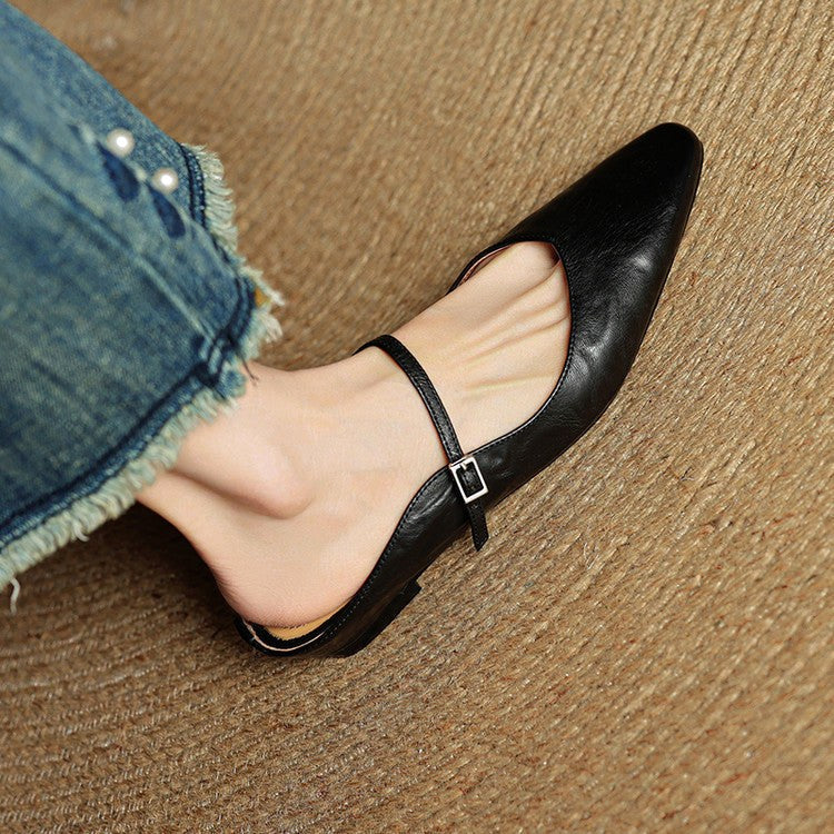 Holly | Damskie skórzane mule Mary Jane, wygodne buty ze szpiczastym noskiem | Rokishi | Czarny