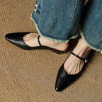 Holly | Damskie skórzane mule Mary Jane, wygodne buty ze szpiczastym noskiem | Rokishi | Czarny