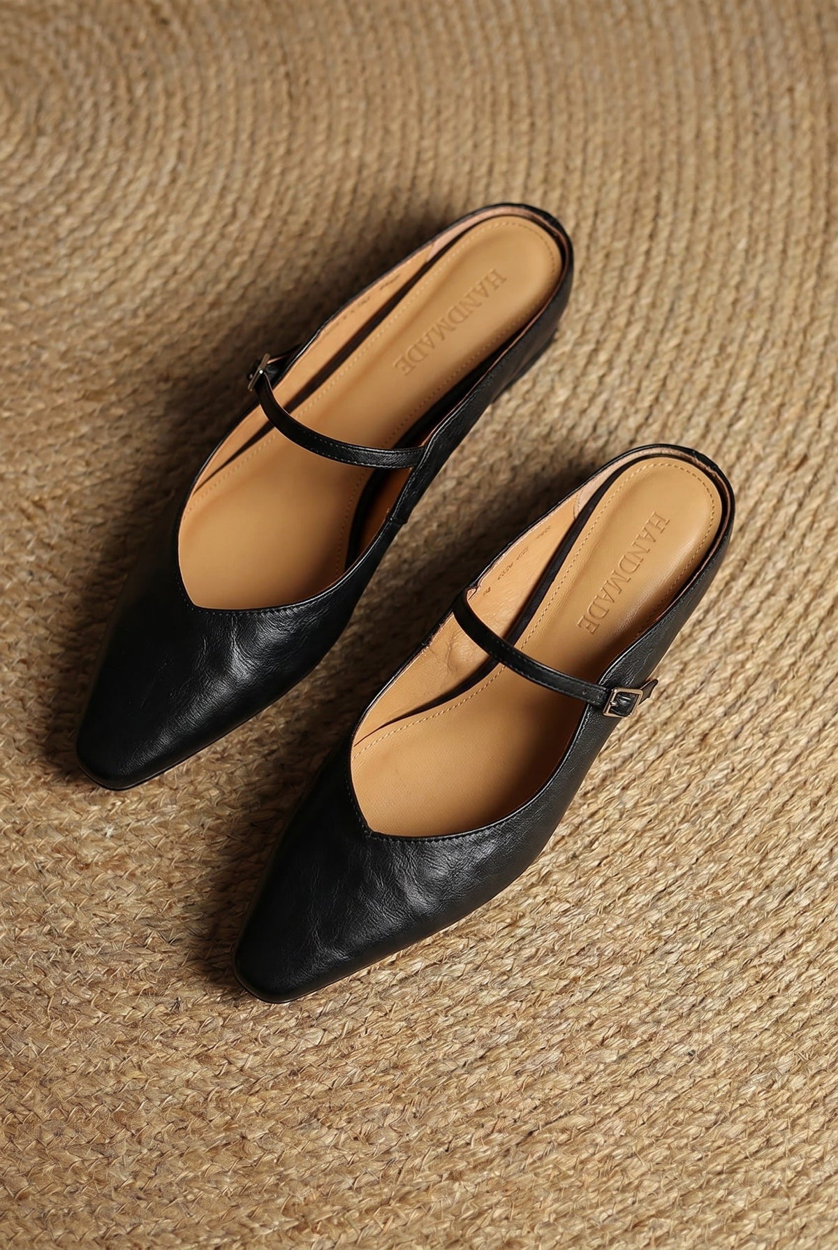 Holly | Damskie skórzane mule Mary Jane, wygodne buty ze szpiczastym noskiem | Rokishi | Czarny
