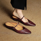 Holly | Damskie skórzane mule Mary Jane, wygodne buty ze szpiczastym noskiem | Rokishi | Beżowy