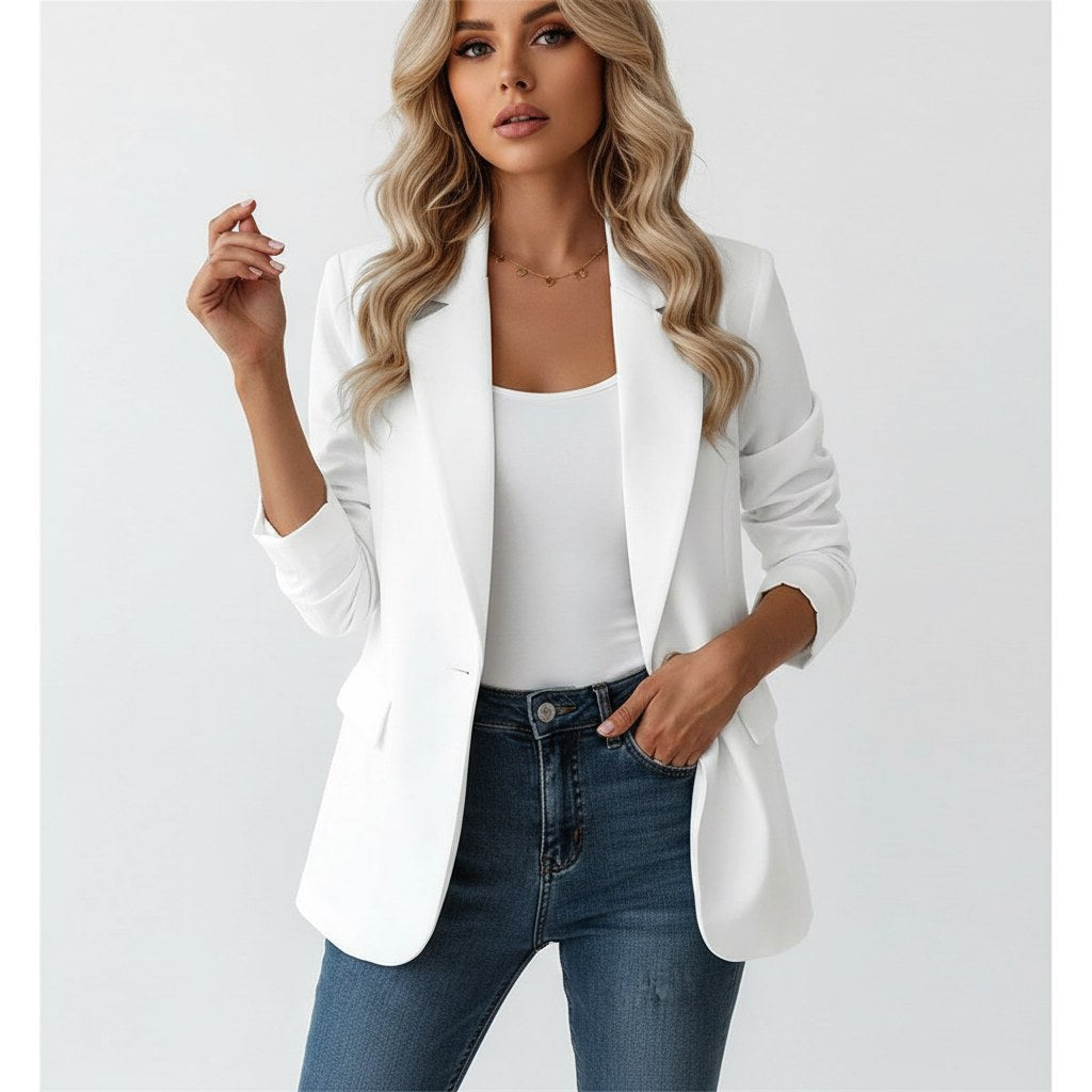 Imogen | Damski taliowany blazer, dopasowana elegancka marynarka | Rokishi | Biały