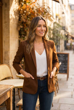 Isaline | Damski dopasowany blazer, wąsko krojony żakiet z klapami | Rokishi | Pomarańczowy