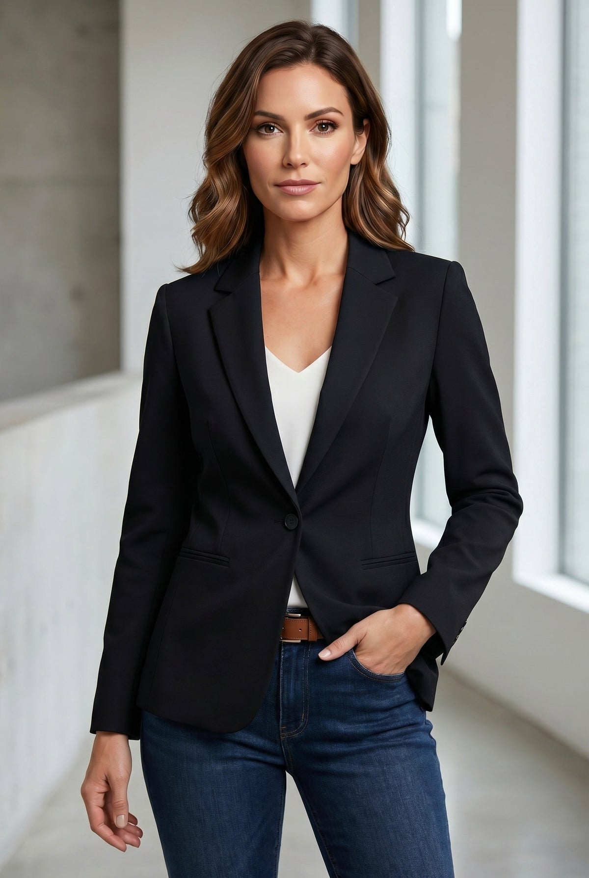 Isaline | Damski dopasowany blazer, wąsko krojony żakiet z klapami | Rokishi | Pomarańczowy