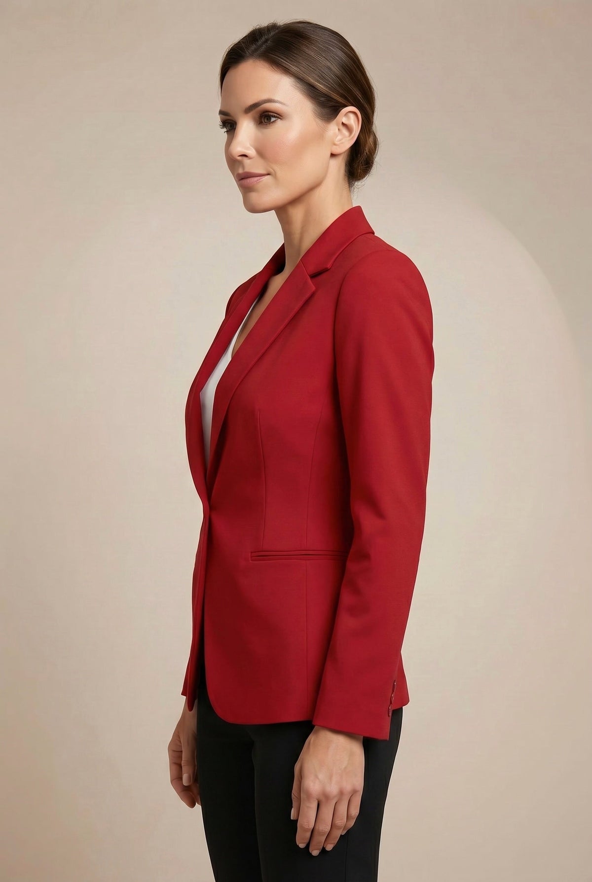 Isaline | Damski dopasowany blazer, wąsko krojony żakiet z klapami | Rokishi | Ciemna czerwień
