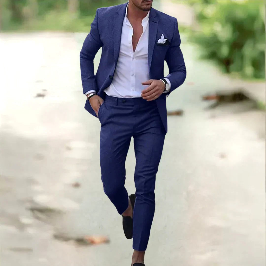 Jakub | Dwuczęściowy lniany garnitur męski slim fit, elegancki garnitur | Rokishi