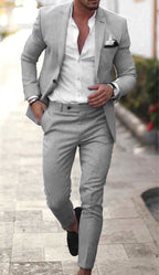 Jakub | Dwuczęściowy lniany garnitur męski slim fit, elegancki garnitur | Rokishi