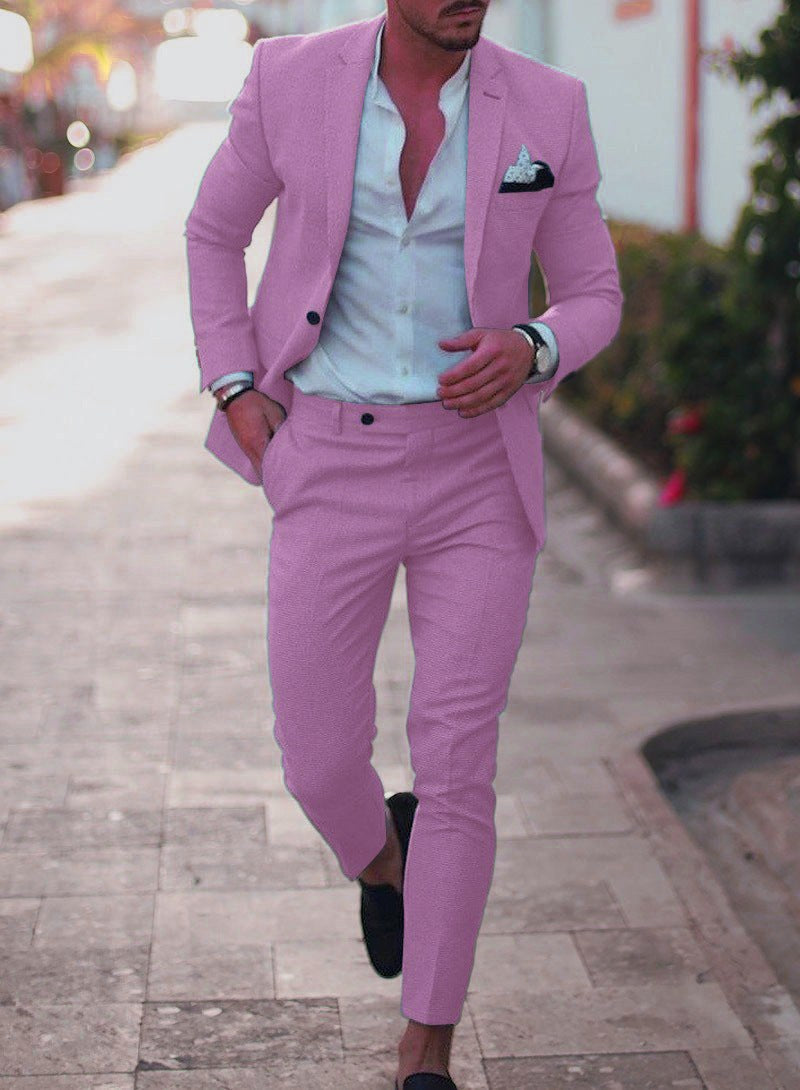 Jakub | Dwuczęściowy lniany garnitur męski slim fit, elegancki garnitur | Rokishi