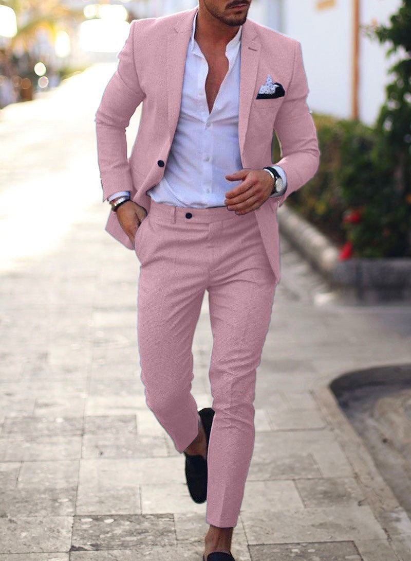 Jakub | Dwuczęściowy lniany garnitur męski slim fit, elegancki garnitur | Rokishi