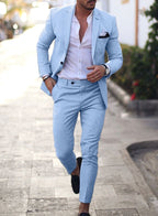 Jakub | Dwuczęściowy lniany garnitur męski slim fit, elegancki garnitur | Rokishi