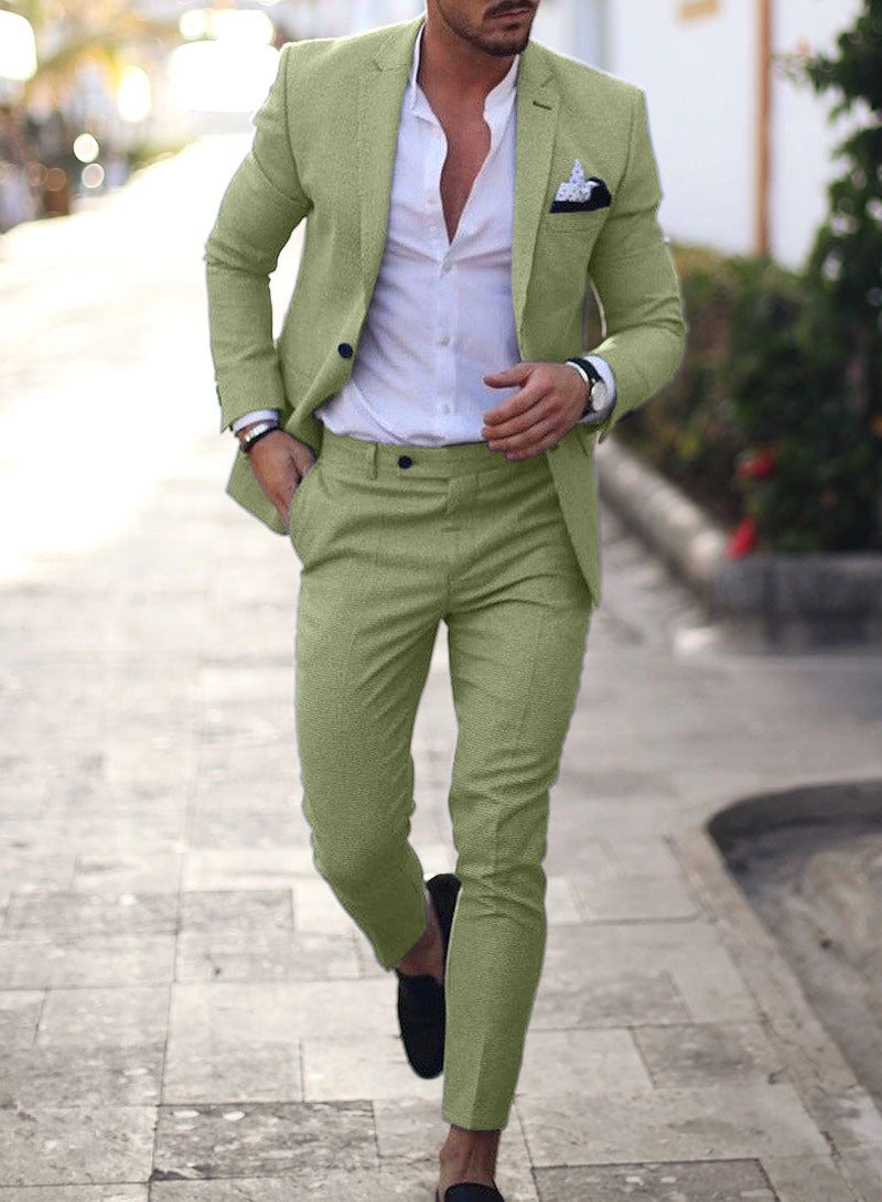 Jakub | Dwuczęściowy lniany garnitur męski slim fit, elegancki garnitur | Rokishi